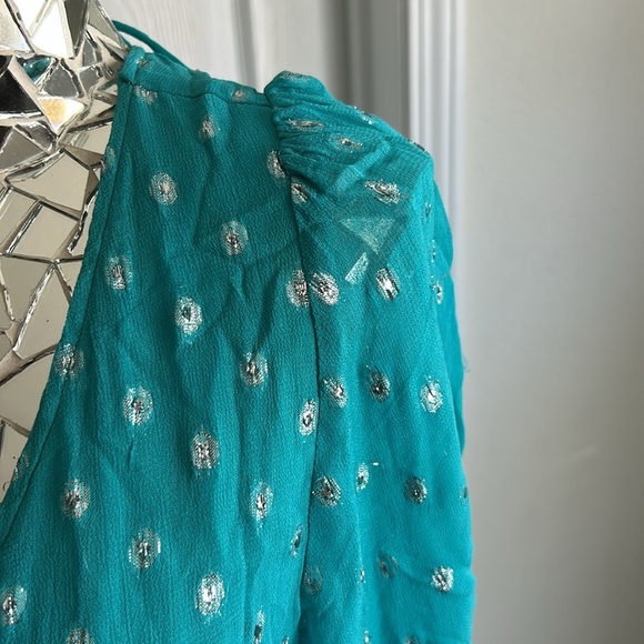 En Creme Silk Teal Long Sleeve Dress M - Picture 4 of 5